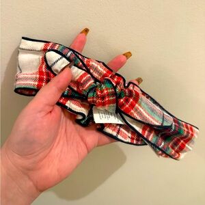 Aerie Cream Flannel Plaid Christmas Holiday Bow Headband with Red Green Accents